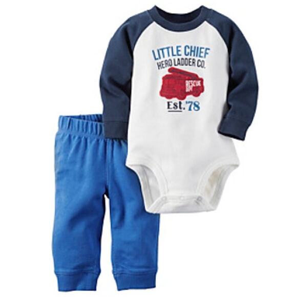 Carter's Set‎ Fireman Bodysuit Pants NWT 6M 2 Piece Sweatpants Boys Long Sleeve - Picture 1 of 4